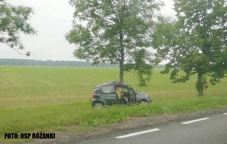Wypadek na DK22 w okolicach Różanek. Samochód uderzył w drzewo....