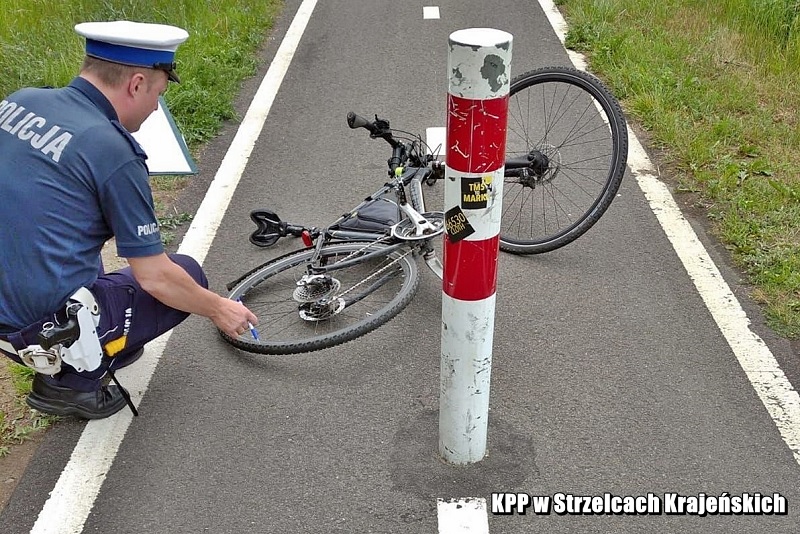 Poważny wypadek rowerzysty na drodze rowerowej prowadzącej z Drezdenka w kierunku Osowa