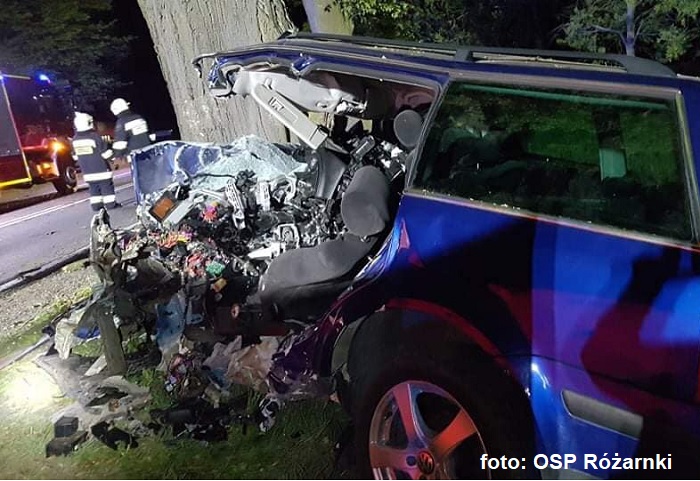 Kolejny tragiczny wypadek na DK22 pomiędzy Strzelcami a Gorzowem. VW Passat roztrzaskał się o drzewo - zginął 19-latek